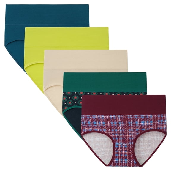 INNERSY Womens Underwear Cotton Briefs High Waisted Postpartum Panties 5 Pack(L,Gift of Forest)