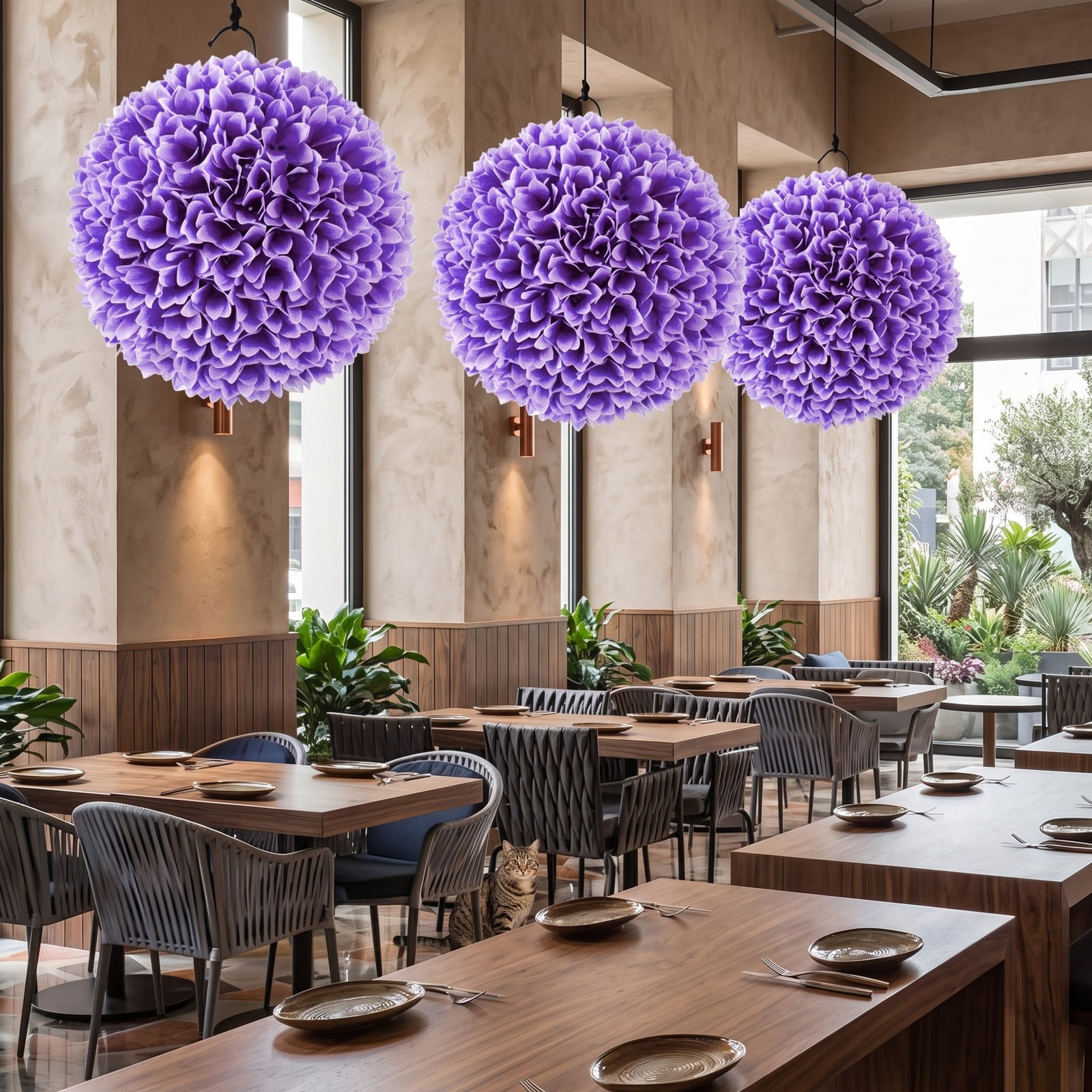 ALPULON 2 Pcs Artificial Plant Topiary Balls Faux Boxwood Decorative Balls, 11 Inch Lifelike PE Greenery Spheres for Indoor Outdoor Porch Yard Home Wedding, Purple