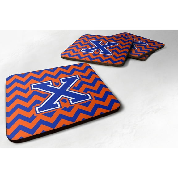 Carolines Treasures CJ1044-XFC Letter X Chevron Orange and Blue Foam Coaster Set of 4 3 1/2 x 3 1/2 multicolor