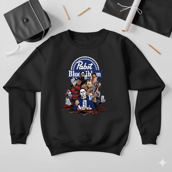 Horror Characters Pabst Blue Ribbon Party Vintage Movie Fan Sweatshirt V41306, up to size 5XL
