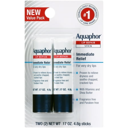 Aquaphor Lip Repair Stick - Soothes Dry Chapped Lips - Two(2) .17 oz. (Best Lip Repair Products)