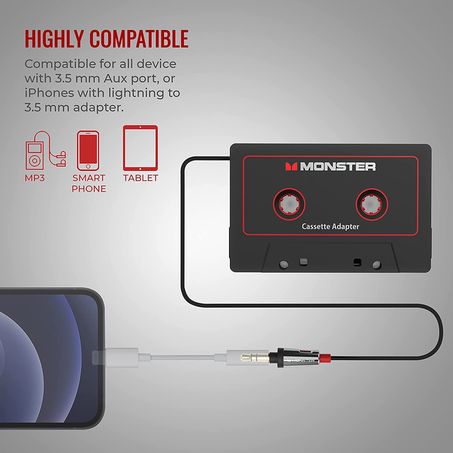 Monster Cassette Car Adapter Aux - iPod, iPhone, Android