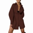 thumbnail image 2 of Womens Button Up Long Sleeve Mini T Shirt Dress Lapel Collar Pleated Flared Short Dresses Brown L, 2 of 9