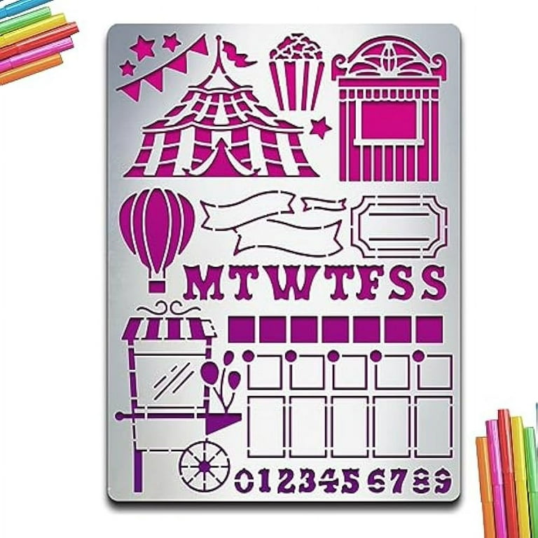 Circus Metal Stencil Circus Carnival Metal Journal Stencil 0-9 Numbers Hot Air Balloon MTWTESS Letters Stainless - Walmart.com circus-metal-stencil-circus-carnival-metal-journal-stencil-0-9-numbers-hot-air-balloon-mtwtess-letters-stainless-walmart-com