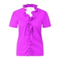 thumbnail image 4 of TKLPEHG Short Sleeve Tops for Women V Neck Ruffles Elegant Shirts Short Sleeve T Shirts Summer Lightweight Solid Color Casual Going Out Tops Loose Blouse(Hot Pink,XL), 4 of 6