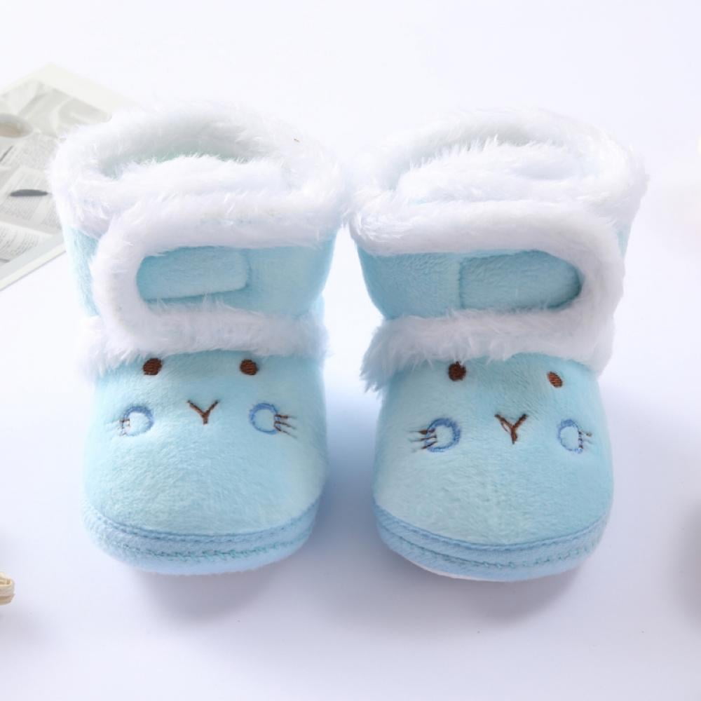 Newborn Baby Boys Girls Warm Fleece Cozy Boots Non-Slip Sole for Toddler Crib Winter Socks Cartoon Shoes 