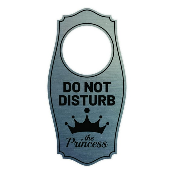 Do Not Disturb The Princess Door Hanger | House or Business Door Sign - Brushed Silver, 4" x 8"