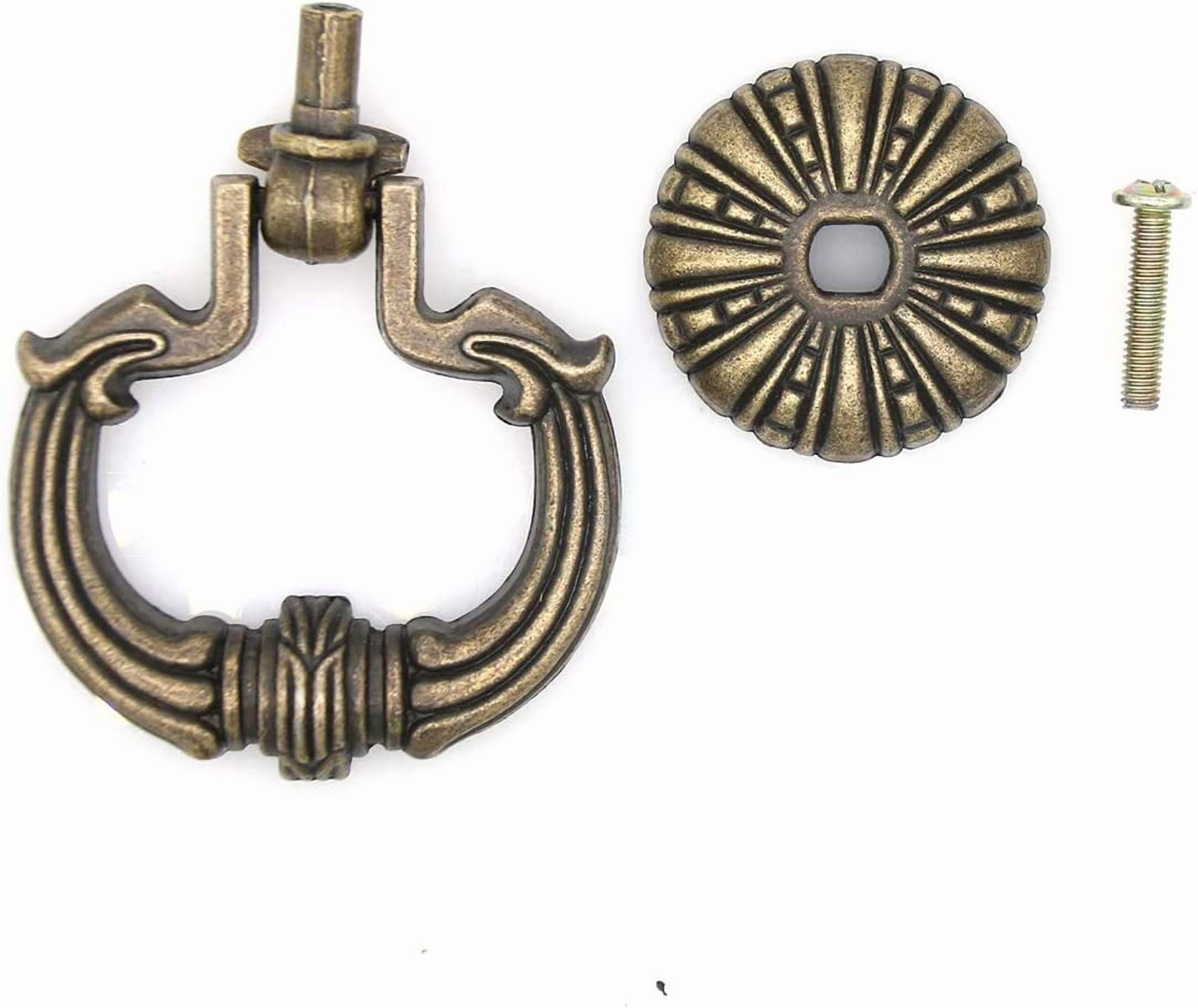 ABCISI 4 PCs Vintage Antique Bronze Ring Pull Handles with Disk Base for any kitchen Cabinet Door, Cupboard, Desk Drawer, Wardrobe, Chest, Wooden Cases, etc.
