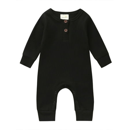 

Newborn Infant Unisex Baby Boy Girl Button Solid Long Sleeve Romper Bodysuit One Piece Jumpsuit Outfits Clothes
