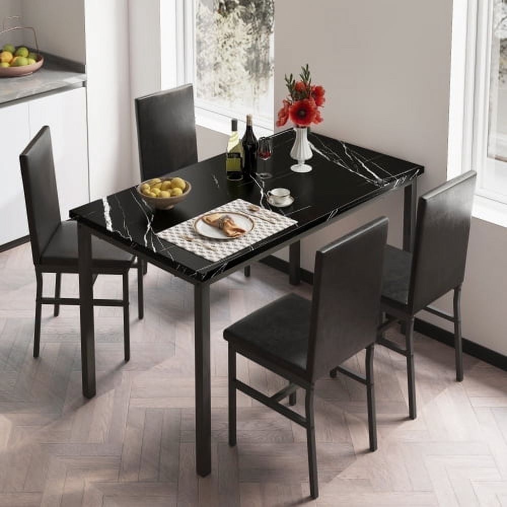 Wooden Dining Table Set for 4, Modern Kitchen Table Set with 4 Chairs for Small Space, Black Table and Chairs Set for Home Pub Bistro