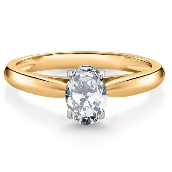 Gem Stone King 10K Yellow Gold White Zirconia Solitaire Engagement Ring for Women (1.50 Cttw, Oval 7X5MM, Gemstone Birthstone, Size 5)
