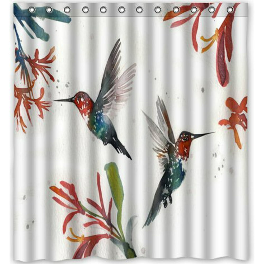 GreenDecor Hummingbird Waterproof Shower Curtain Set with Hooks