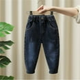 thumbnail image 2 of HAOTAGS High Rise Jeans for Childs Casual Wide Leg Trousers Ripped Distressed with Pockets Girls Clothes Navy 4 Years, 2 of 3