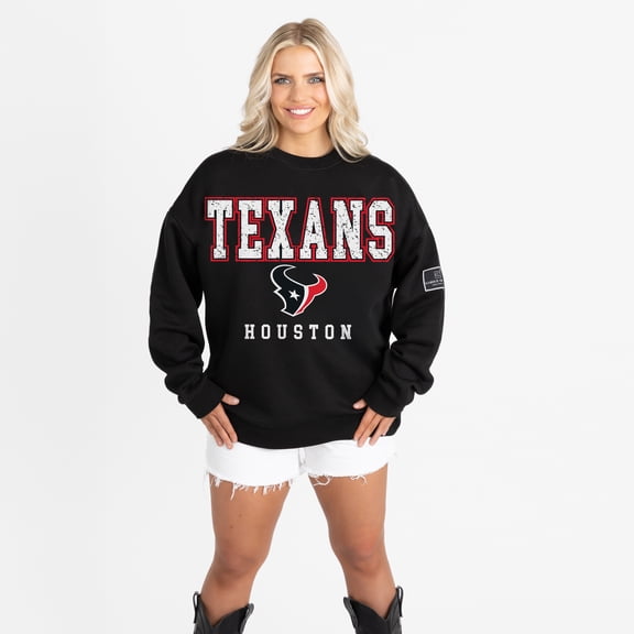 Women's Gameday Couture Black Houston Texans Oversized Level Up Black Label Premium Fleece Sweatshirt