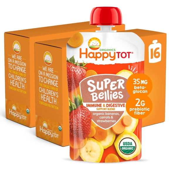 Bolsitas de comida para bebés HAPPYTOT Stage 4 Super Bellies, 118 ml, 16 unidades
