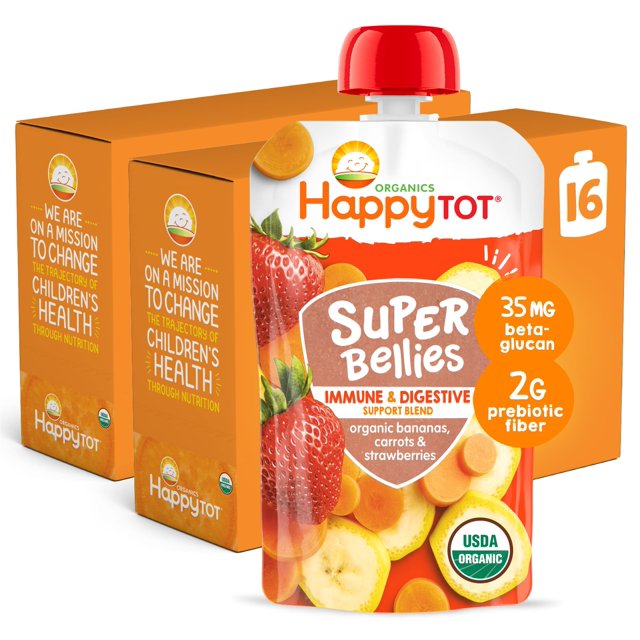 Bolsitas de comida para bebés HAPPYTOT Stage 4 Super Bellies, 118 ml, 16 unidades