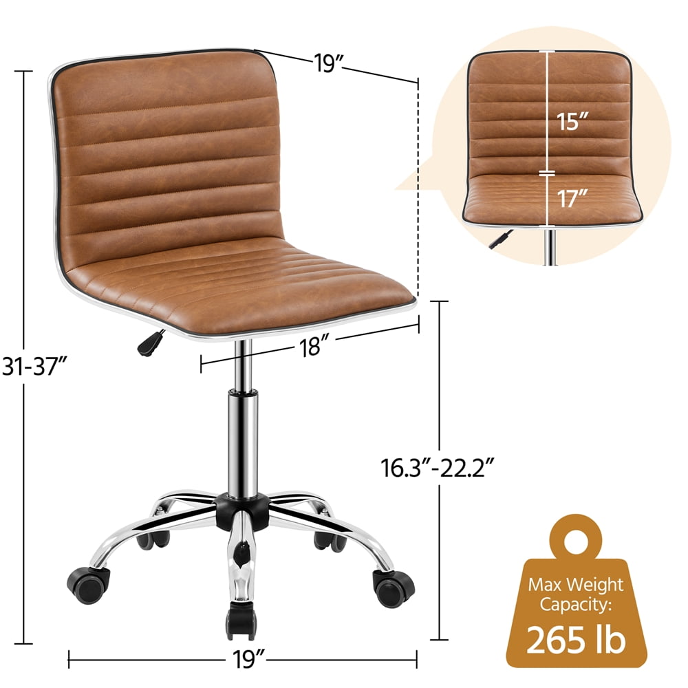 Alden Design PU Leather Armless Desk Chair with Wheels, Retro Brown
