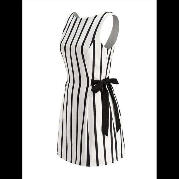 Vestido Hawaiano Holgado Informal de Verano 2025 con Nudo A Rayas para Mujer XL