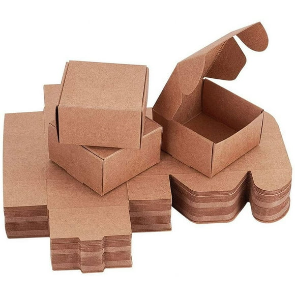 60pcs Mini Kraft Paper Box Handmade Soap Box Brown Paper Candy Box Gift Wrapping Kraft Paper Box for Earring Small Jewelry Crafting 2.4x2.4x1.3