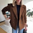 thumbnail image 2 of Women's Spring Wool Blend Double-Breasted Coat Solid Color Regular Fit Long Sleeve Suit Jacket Brown, 2 of 6