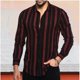 thumbnail image 1 of Camisa de hombre de negocios a rayas para uso diario, salidas de fin de semana, primavera y verano, solapa, manga larga, camisa elástica burdeos XS-6XL, 1 of 6