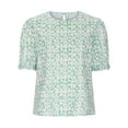 thumbnail image 5 of CaComMARK PI Floral Print Blouses for Women Crewneck Smocked Puff Sleeve Shirts Casual Babydoll Tops Green 6(M), 5 of 9