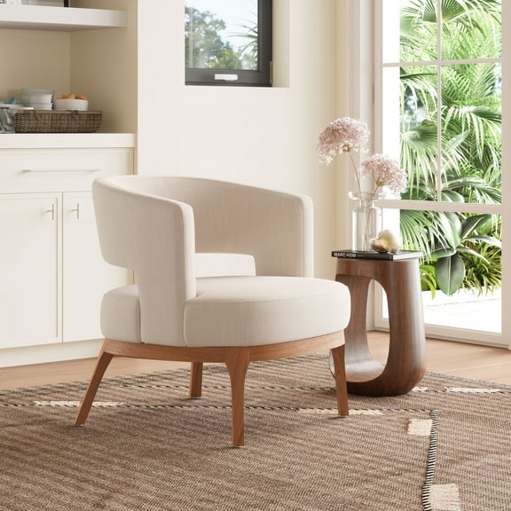 Penryn Accent Chair Beige Accent Chair, Modern Style, Comfy and durable polyester fabric, Solid Ash Wood, Indoor Living