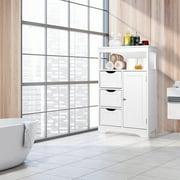 ZENY Bathroom Floor Cabinet, Free Standing Storage Cabinet with 3 Drawers and Adjustable Shelf, Modern Cupboard for Home Living Room Office, White