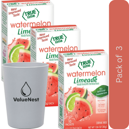 True Lime Watermelon Limeade Drink Mix 10 Ct, 3 Pack with Glass by Value Nest