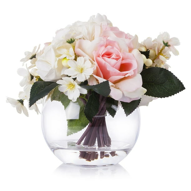 Enova Home Artificial Mixed Cream Pink Roses Silk Flowers Arrangement