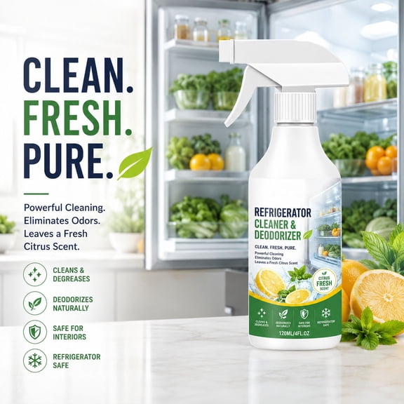 Refrigerator Cleaner Spray, Deodorizer Stain Remover, Natural Odor Eliminator for Fridge Freezer Microwave Kitchen Appliance Deep Cleaning, 4.06 fl oz