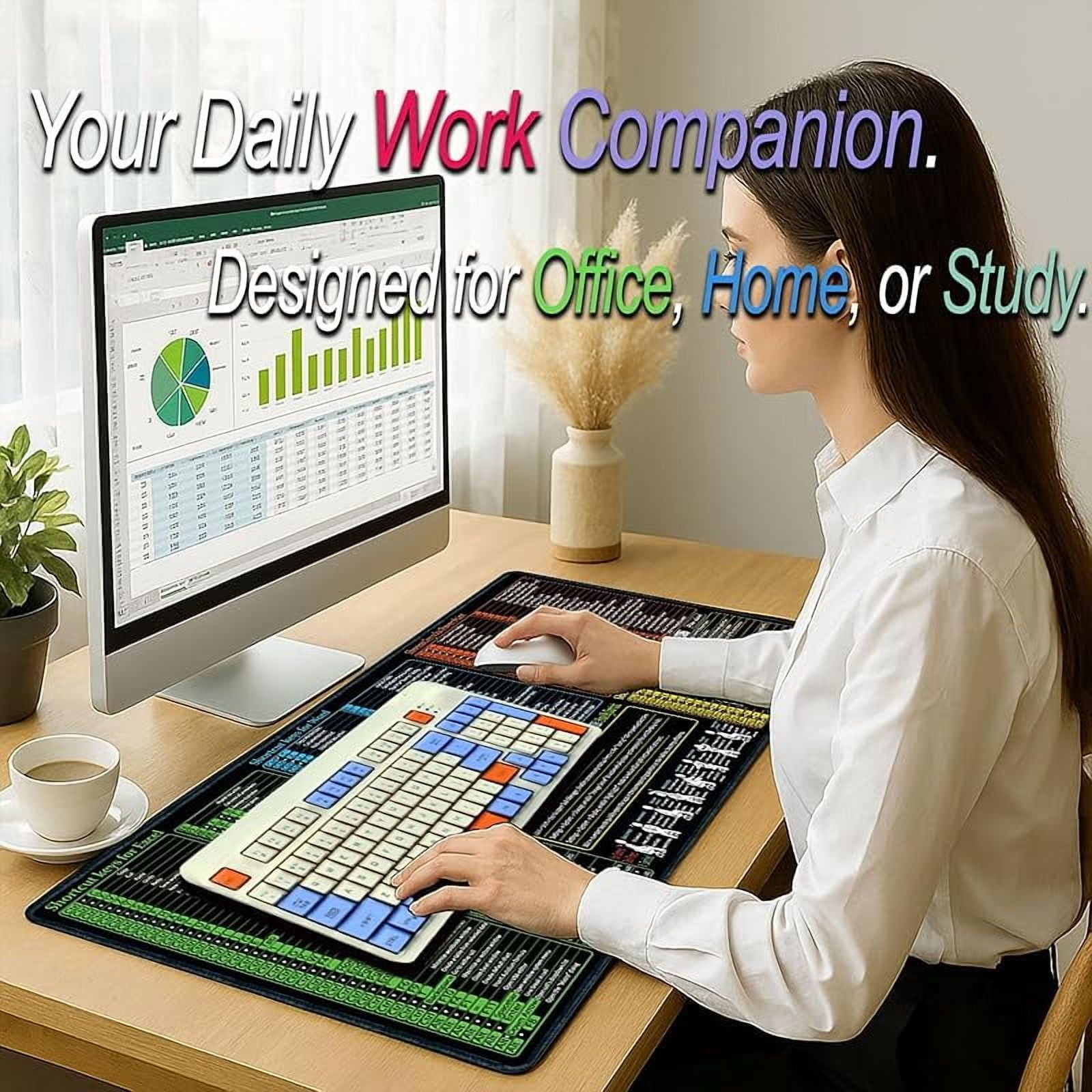 Excel/Word/Power Point/Windows Mouse pad,Non-Slip&Waterproof Large Gaming Office pc Desk mat,Over 200 Keyboard Shortcuts Mousepad