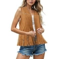 thumbnail image 2 of GEWSEY Women Tassel Vest 70s Hippie Cowgirl Western Suede Rivets Sleeveless Fringe Waistcoat Streetwear Outerwear (Yellow, XXL), 2 of 9