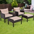 thumbnail image 3 of Patiojoy 5-Piece Patio Rattan Conversation Set Beige Cushioned Sofas and Ottoman Set with Table, 3 of 10
