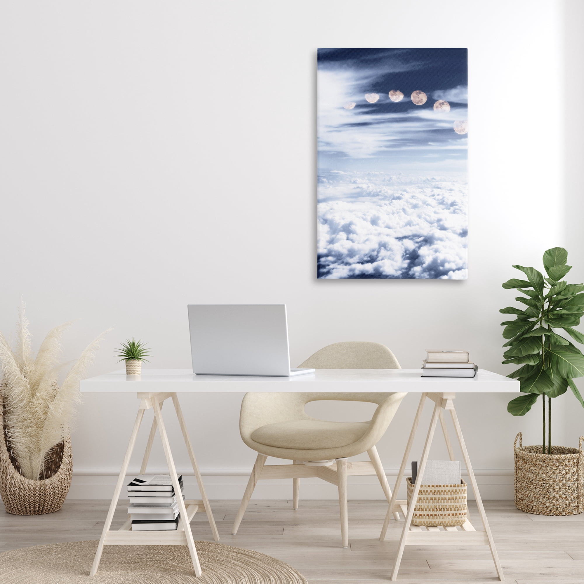 Stupell Industries Moon Phases Over Clouds Landscape Painting Gallery Wrapped Canvas Art Print Wall Art, 24 x 36