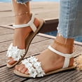 thumbnail image 5 of HomeDM Summer Flat Sandals for Women Dressy Flower Comfortable Elastic Ankle Strap Slip On Beach Sandals, White Size 7, 5 of 9