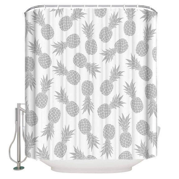 Fabric Shower Curtain, Summer Sliver Pineapple White Texture Bathroom Curtain with 12 Hooks Waterproof No Bad Odor Machine Washable Bath Curtains for Bathroom, Spa Room, Background Cloth, 66"x72"