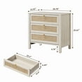 thumbnail image 6 of SICOTAS 26.78"W White Nightstand 3 Drawer Dresser, Boho Night Stands Large Nightstand with 3 Drawers and Golden handle, Rattan Bed Side Table 25.67" Tall End Table for Bedroom Enterway Living Room, 6 of 9