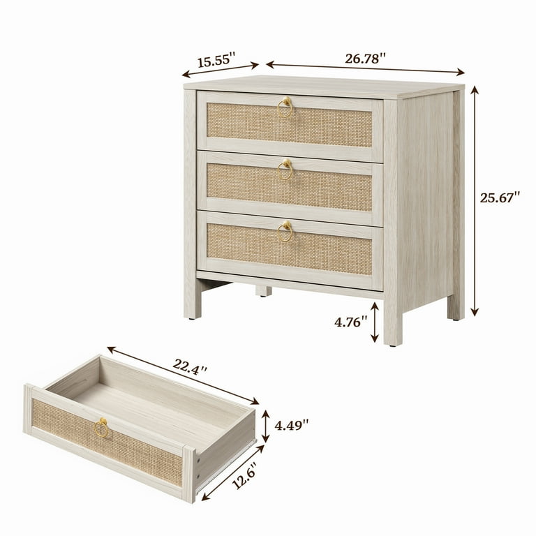 SICOTAS White Dresser and Nightstand Set, 6-Drawer Dresser & 3-Drawer  Nightstands 3-Piece Boho Bedroom Furniture Set with Farmhouse Rattan Design  & Gold Handles, White Cream Oak - Walmart.com