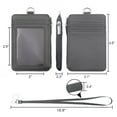 thumbnail image 5 of Slim Badge Holder Wallet, PU Leather Vertical Name Card Holder with 1 Key Ring, 1 ID Window, 4 Card Slots, 1 Side Zipper Pocket and 1 18.8" PU Neck Lanyard/Strap-Gray, 5 of 7