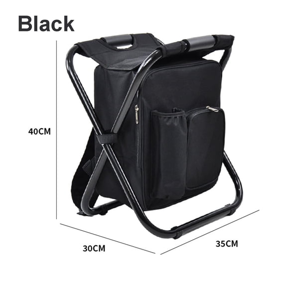 Backpack Cooler Stool Portable Fishing Chair Folding Seat Large Capacity Camouflage Bag Outdoor Gear Camping Stool for Travel Beach Hiking Picnic (black)