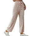 thumbnail image 3 of WRKEKC Casual Pants for Women, Wide Leg Pants for Women, Ladies' Trendy Casual Checkered Plaid Print Elastic Waist Straight Wide Leg Pants, 3 of 8