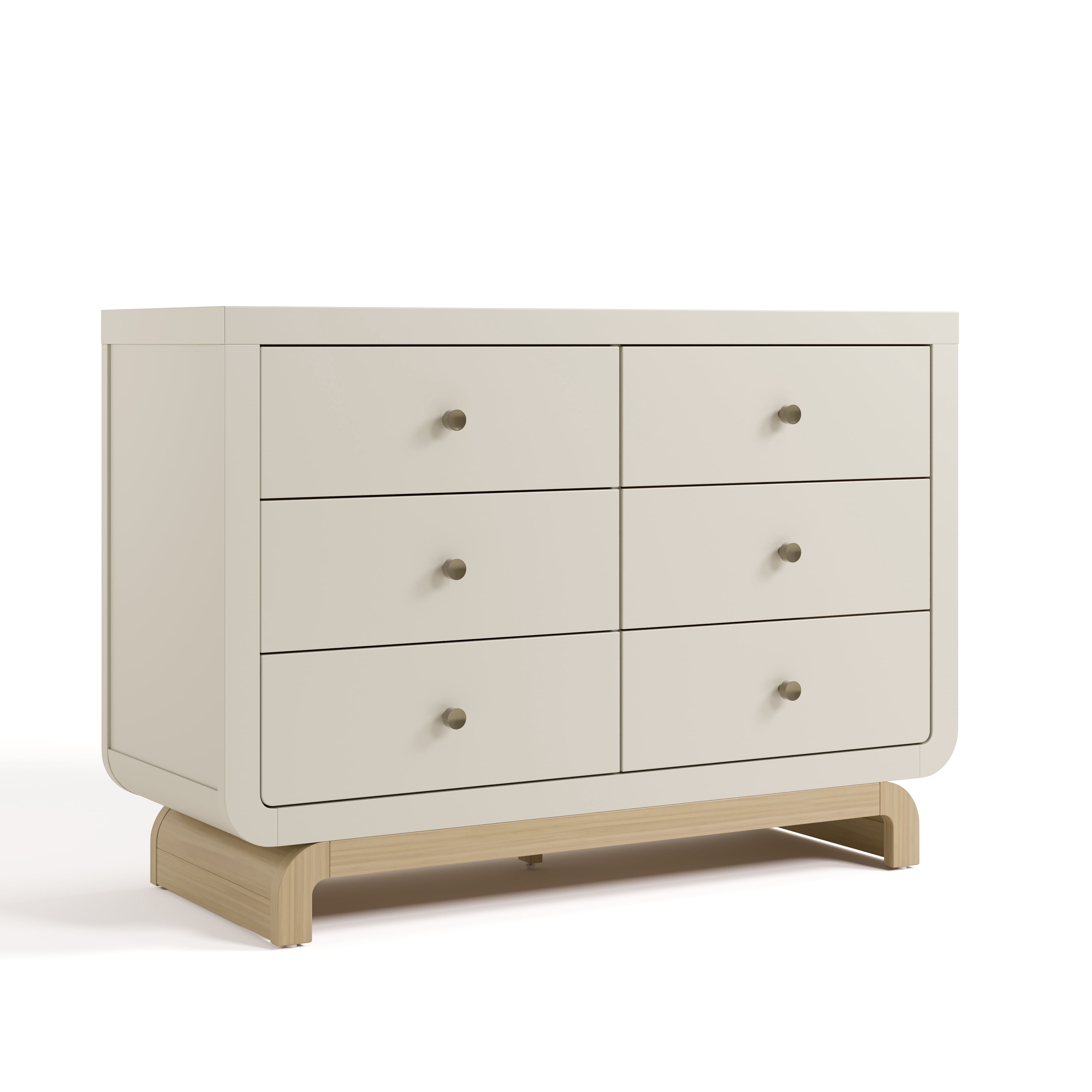 Art of Nursery by Storkcraft Santorini 6 Drawer Nursery Double Dresser, Frosted Oat with Driftwood