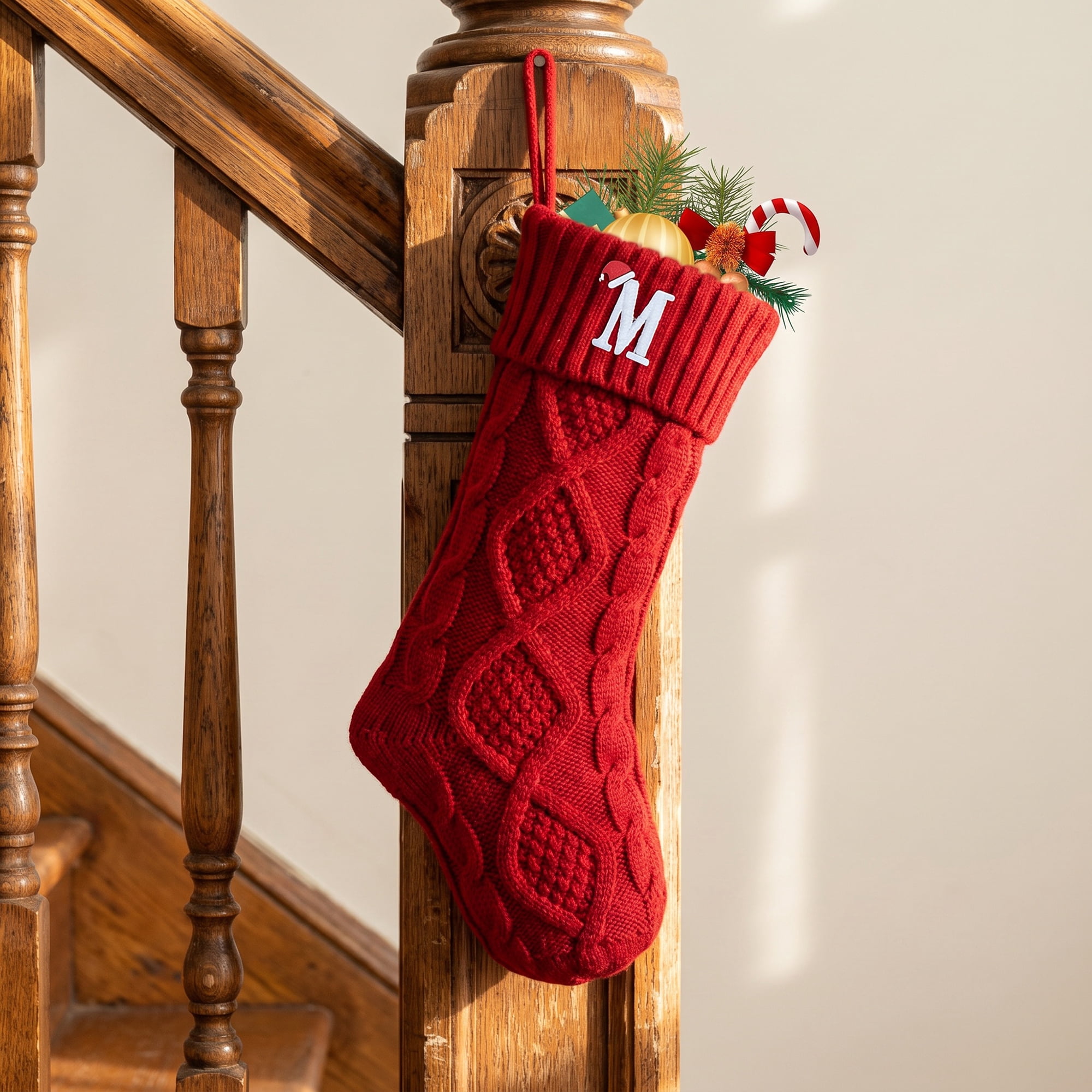 Unique Bargains Canine Bone Christmas Stocking Luxury Puppy Holiday Keepsake Sack Red Letter M 17"