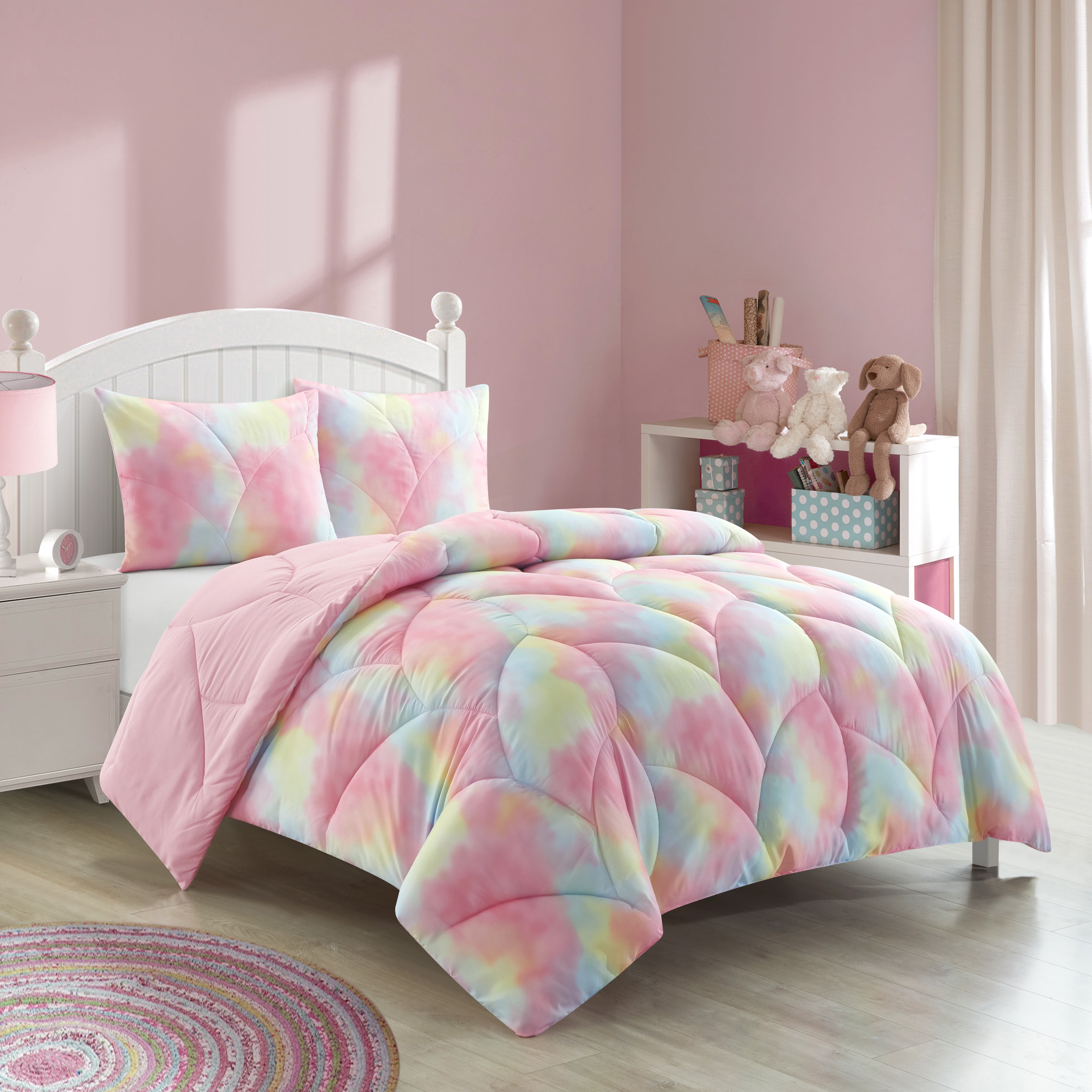 Room Revival  Super Puffy Ombre Comforter Set, Pink Rainbow, Twin