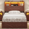 thumbnail image 6 of Twin Size Bed Frame, Farmhouse Wooden Platform Twin Bed with Storage Headboard Bookcase and 4 Footboard Storage Drawers Oak Brown, 6 of 13