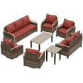 thumbnail image 6 of EAGLE PEAK 8 Piece Wicker Outdoor Patio Furniture Set, Patio Set with 2 Swivel Rocking Chairs, 2 Patio Chairs, 3 Seat Loveseat Sofa, 2 Seat Loveseat Sofa, Coffee Table and Side Table, Brown/Red, 6 of 7