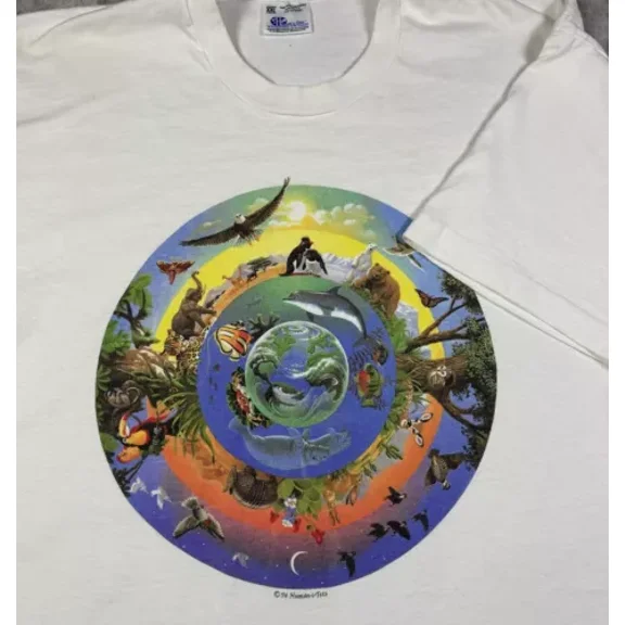 Vintage 90s Nature Earth Art Animal T Shirt Mens size 2XL | eBay