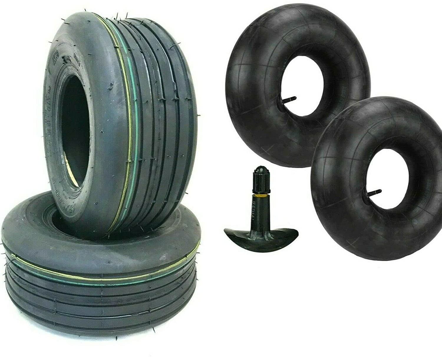 Two 13x5.006 13/5006 Smooth Rib 4 Ply Lawn Mower Garden Tractor Tires W Tubes