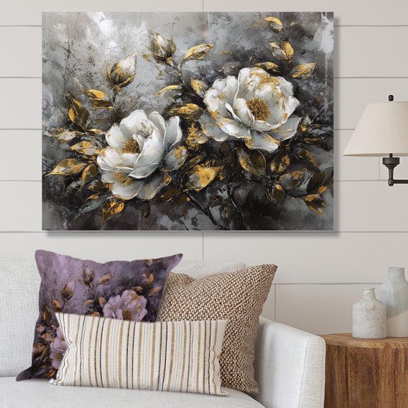 Designart "White Romantic Roses" Floral Rose Wall Art Print
